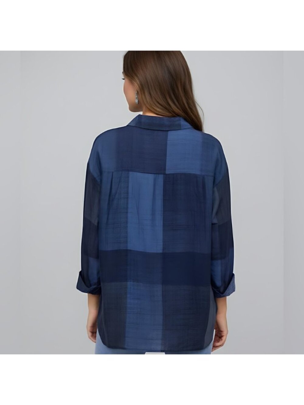 Blue Color Block  Button Down Shirt - Picture 3 of 7